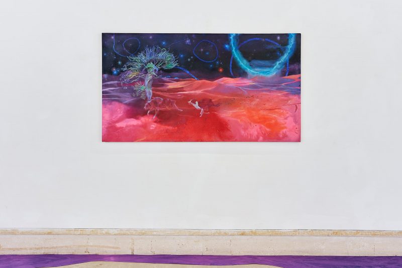 Anastasiya Parvanova,Tratti fibrosi (DTI), 2023, acrylic and oil on canvas, 88.6 x 162 cm